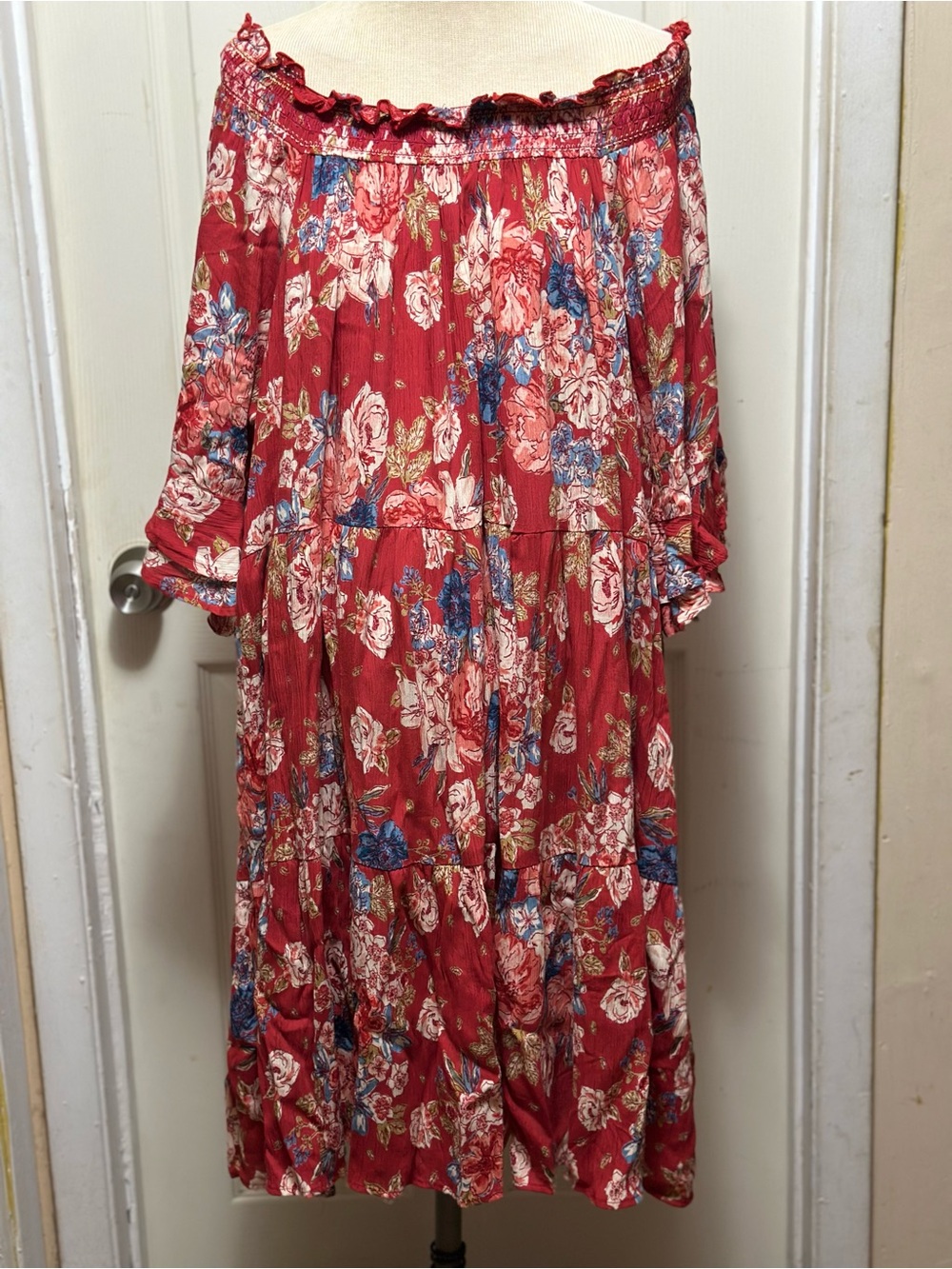 Angie Red Floral Boho dress ,flowy,feminine, beautiful size 1X #645